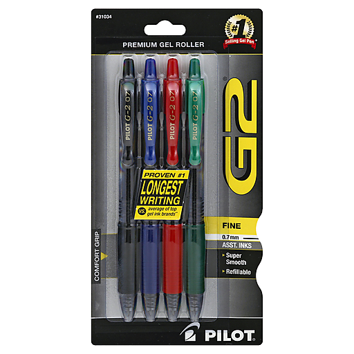 Pilot G2 Retractable Gel Ink Rolling Ball Pen Fine Point Assorted Ink 4 Count