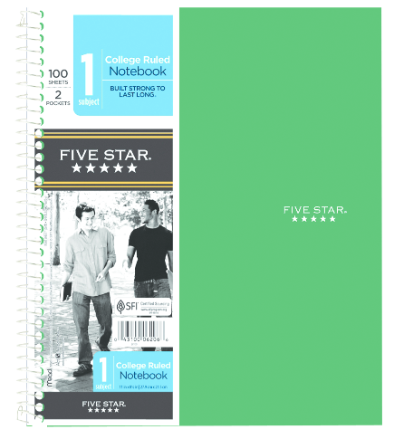 Five Star Wirebound College Ruled 1 Subject 100 Sheet Notebook