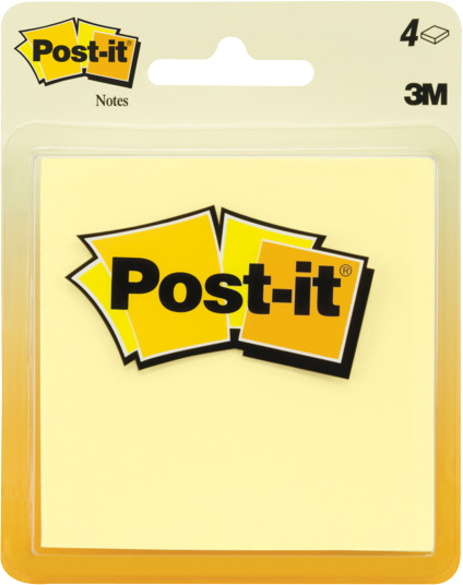 Post-it Sticky Notes - Yellow 3x3in 4Pk BP 50Sht