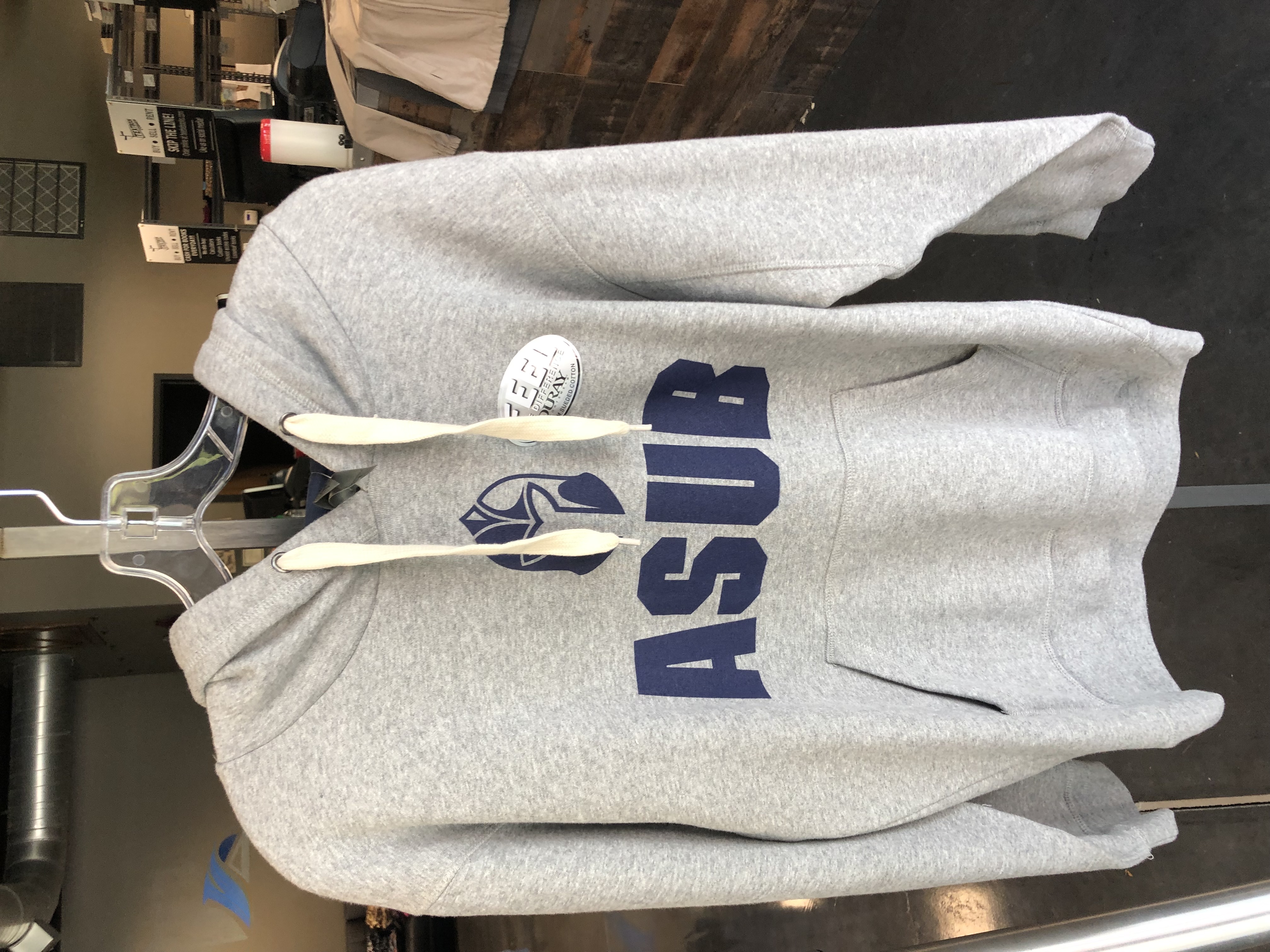 Light Grey ASUB Hoodie W/ Blue Lettering