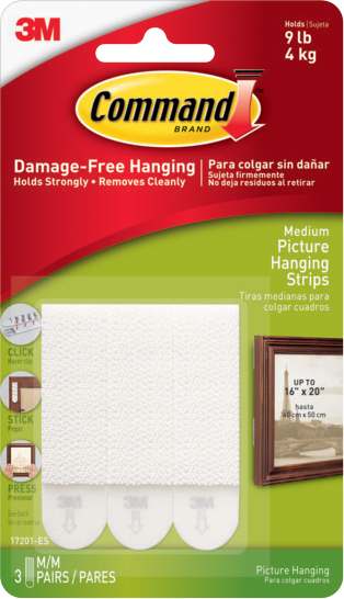 Command Adhesive Picture Hanging Strips - White Medium 3Pk BP