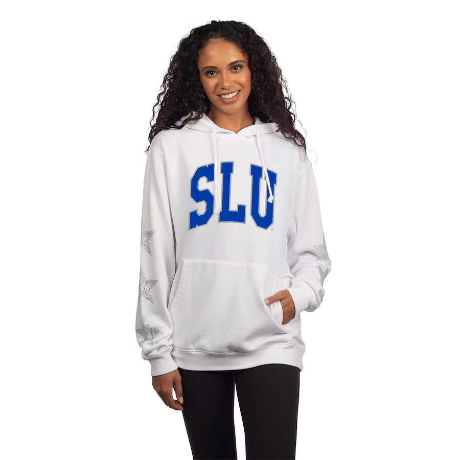 Womens Chicka D white Saint Louis Billikens EVERYBODY RHINESTONE STARS HOODIE