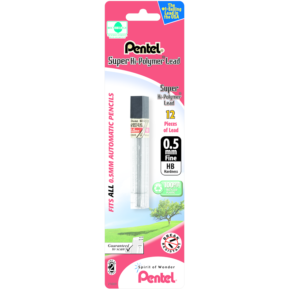 Pentel Super Hi-Polymer Replacement Lead - Gray .5mm-HB 12Pk BP 1Pk