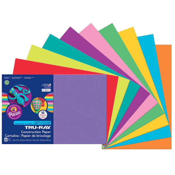 TRU-RAY CONSTRUCTION PAPER, 12" X 18", BRIGHT ASSORTED COLORS