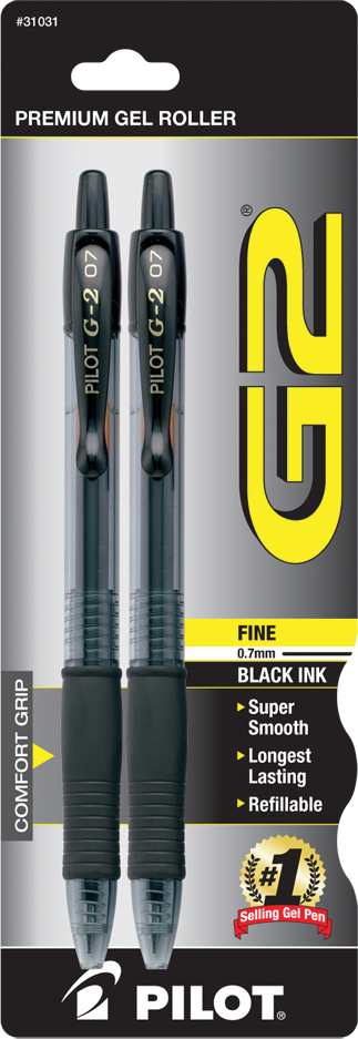 Pilot G2 Retractable Gel Pen - Black .7mm 2Pk BP