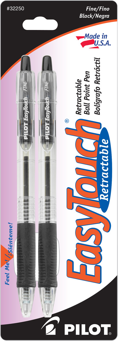 Pilot EasyTouch Retractable Ballpoint Pen - Black .7mm 2Pk BP