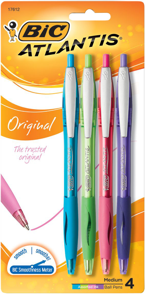 Atlantis Original Retractable Ballpoint Pen - Asst 1.0mm 4Pk BP Fashion