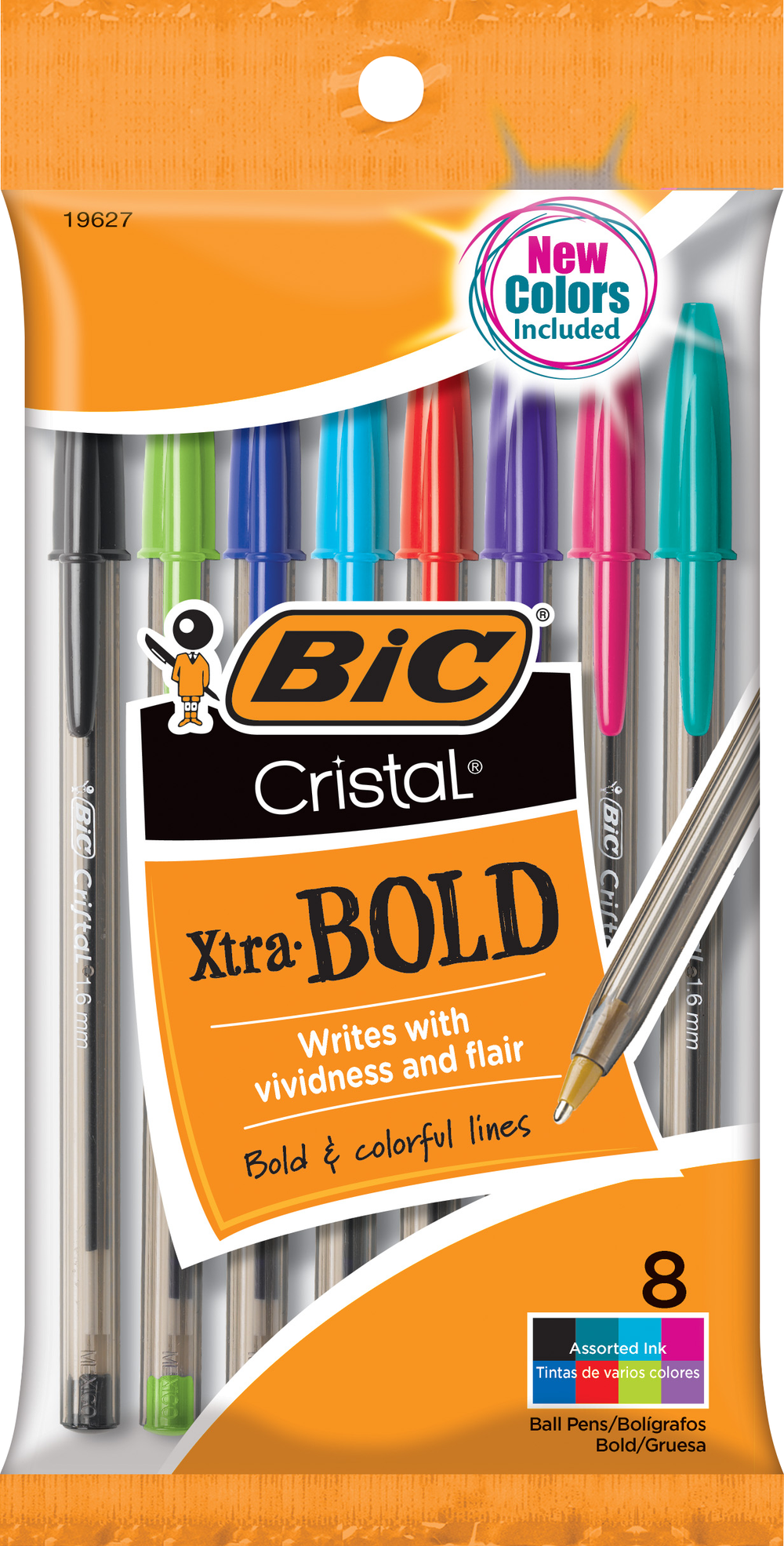 Cristal Xtra Bold Stic Ballpoint Pen - Asst 1.6mm 8Pk BP Fashion