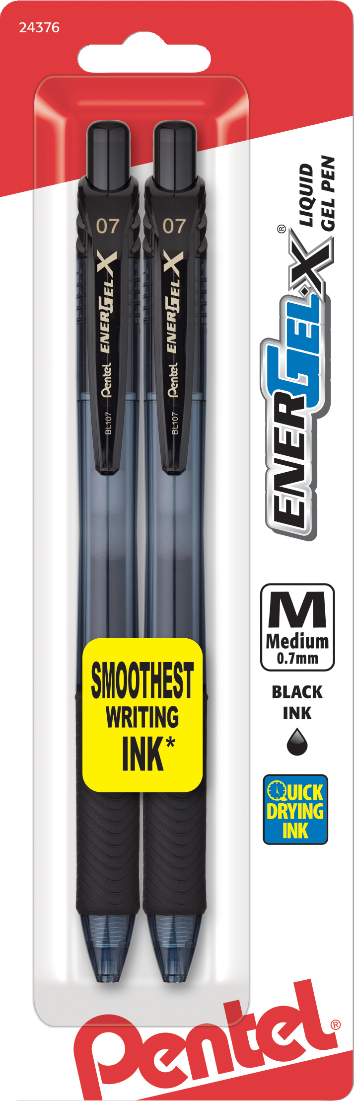 Pentel EnerGel-X Retractable Liquid Gel Pen - Black .7mm 2Pk BP