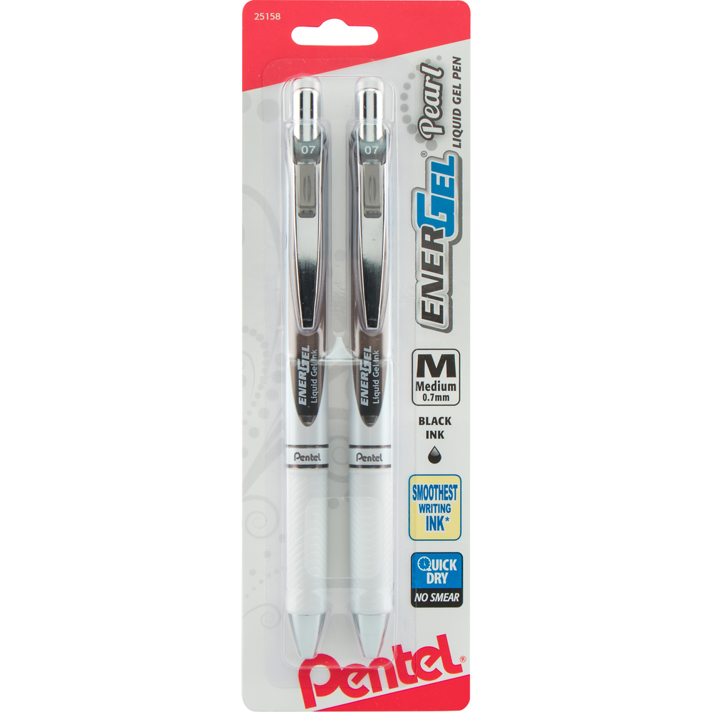 Pentel EnerGel Pearl Retractable Liquid Gel Pen - Black .7mm 2Pk BP