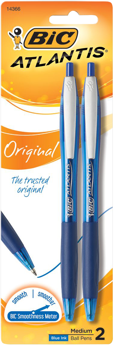 BIC Atlantis Original Retractable Ballpoint Pen - Blue 1.0mm 2Pk