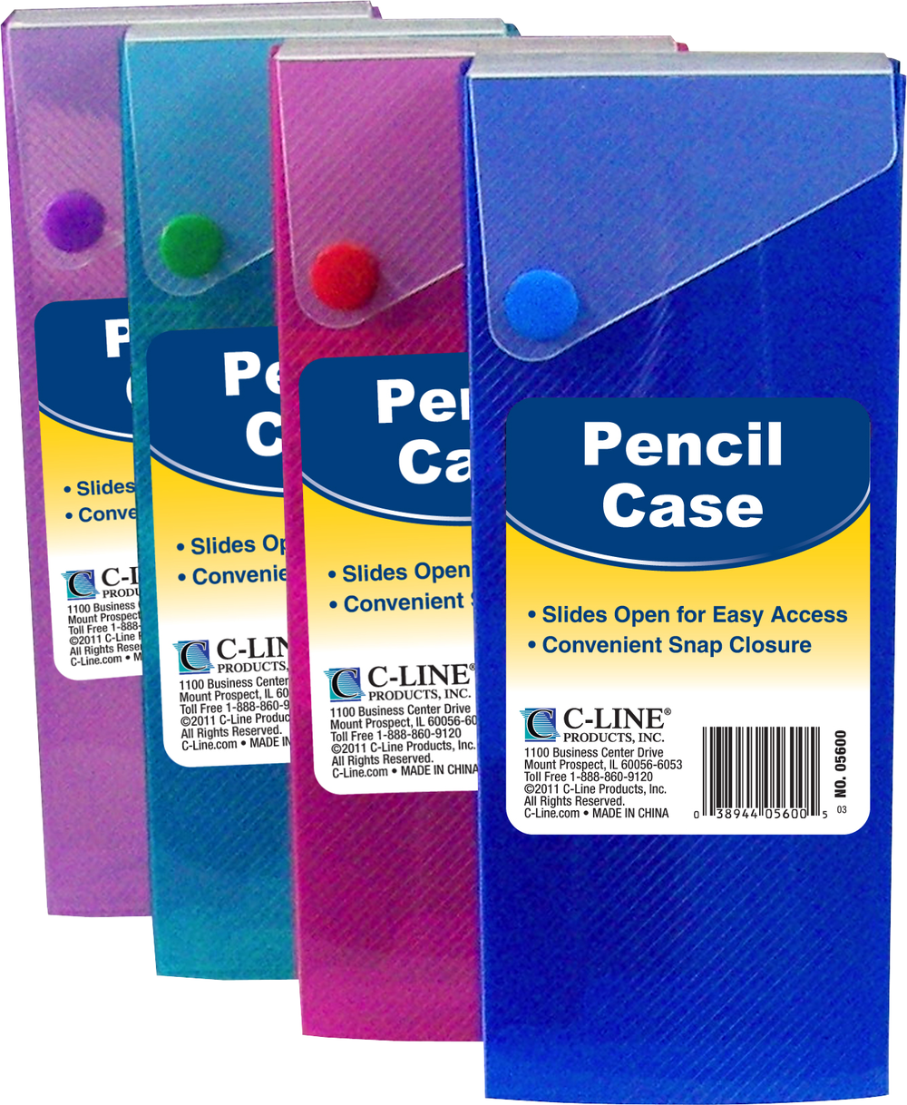 C-Line Slider Pencil Case - Asst 1x3x7.5in Bulk Aqu-Blu-Pnk-Ppl