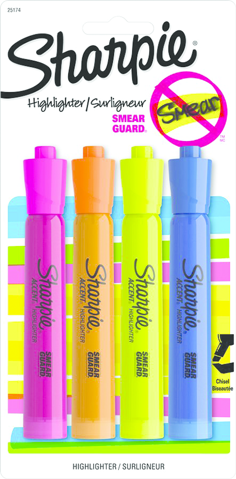 Sharpie Jumbo Tank Style Highlighter - Asst Chisel 4Pk