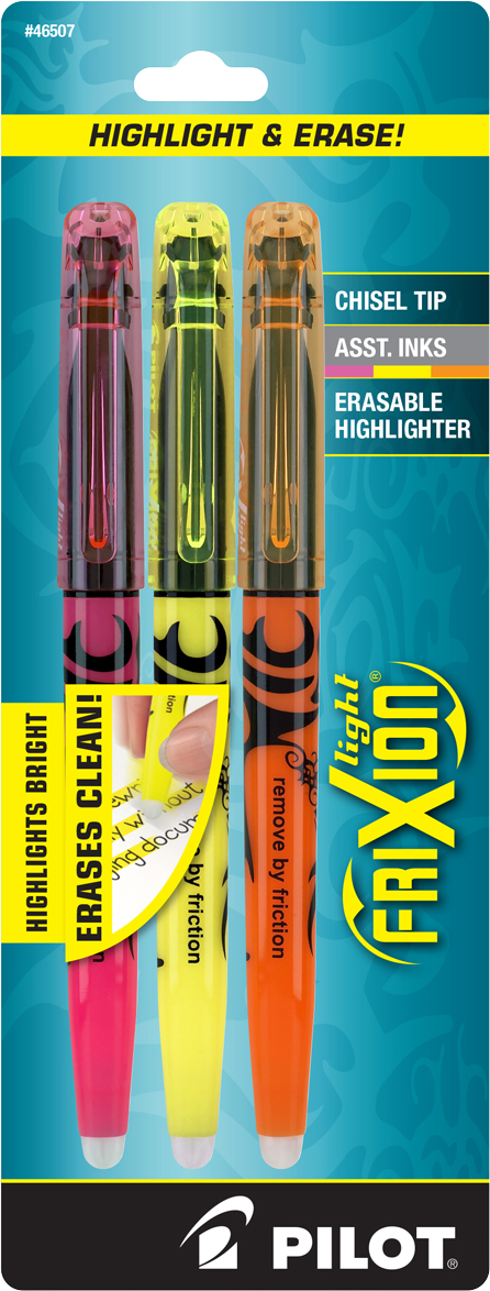Pilot FriXion Light Erasable Pen Style Highlighter - Asst Chisel 3Pk BP