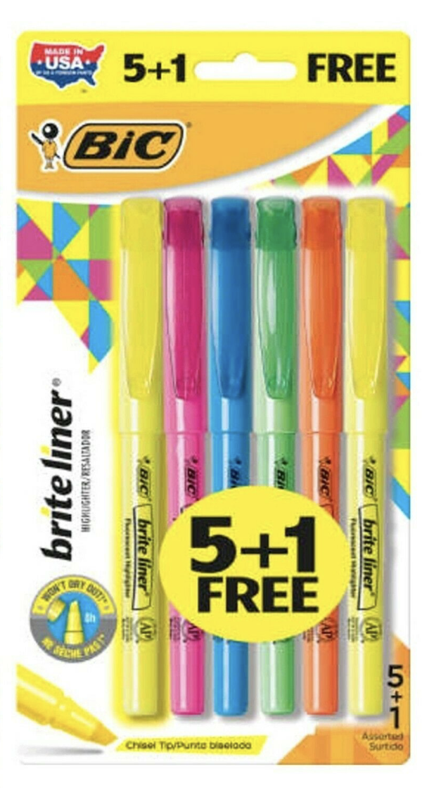 Bic Brite Assorted Liner Chisel Tip Highlighters 6ct