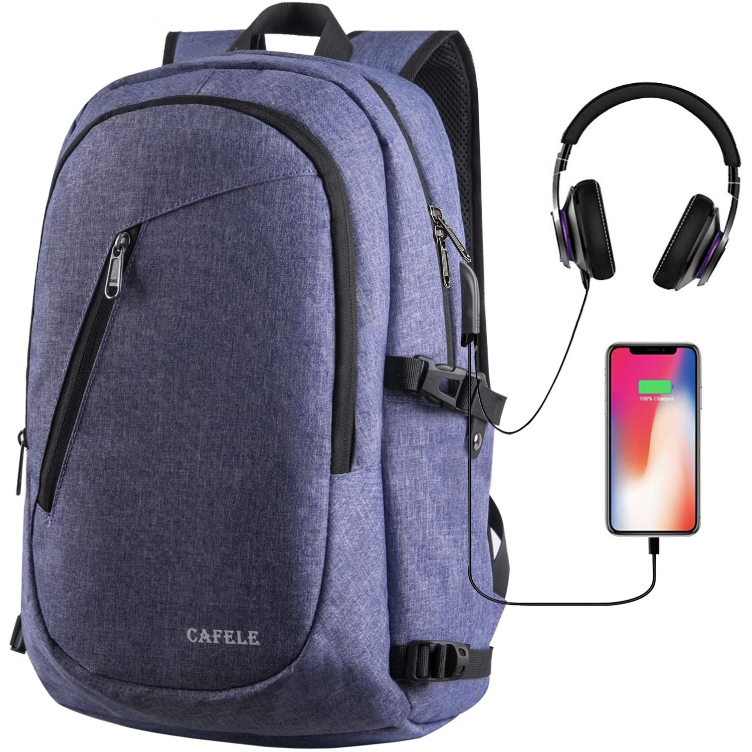 College Laptop Backpack, Anti Theft Water Resistant w/USB Port