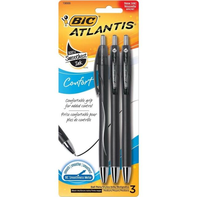BIC Atlantis Comfort Retractable Ballpoint Pen Black 3 EA