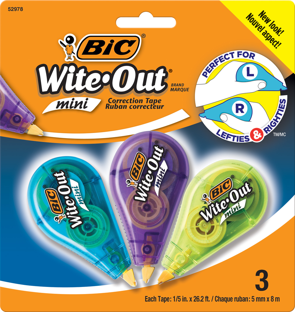 BIC Wite-Out Brand Mini Correction Tape - White 1.5inx26.2ft 3Pk BP