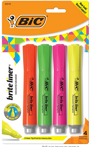 Bic Brite Liner Grip Highlighter 4pk