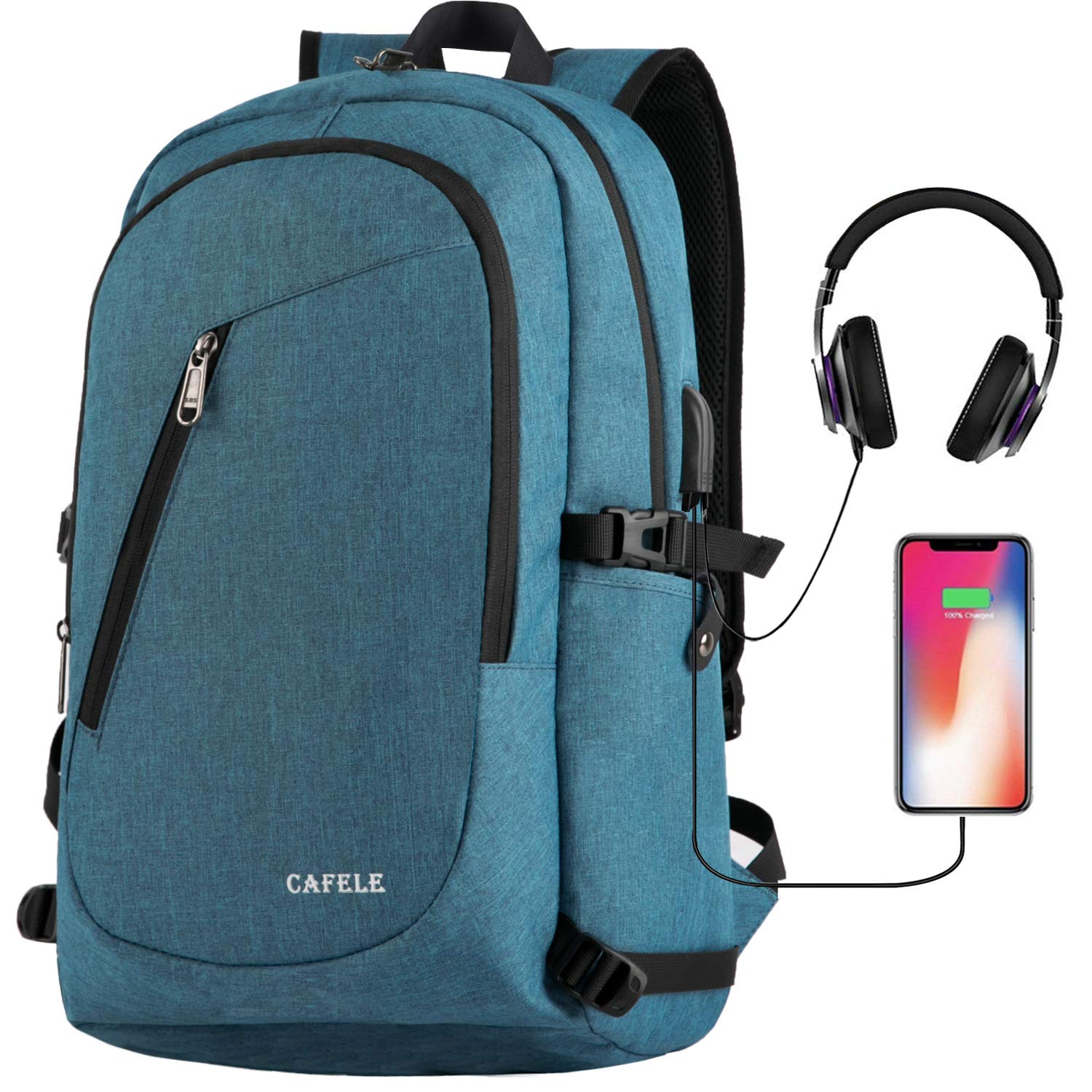 College Laptop Backpack, Anti Theft Water Resistant w/USB Port