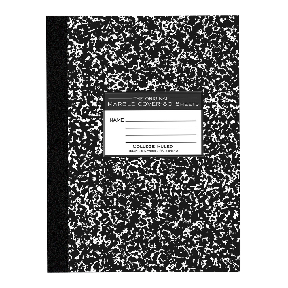 Roaring Spring Marble Composition Book - Black 8x10.25in 80Sht Bulk College Ruled-15# Paper