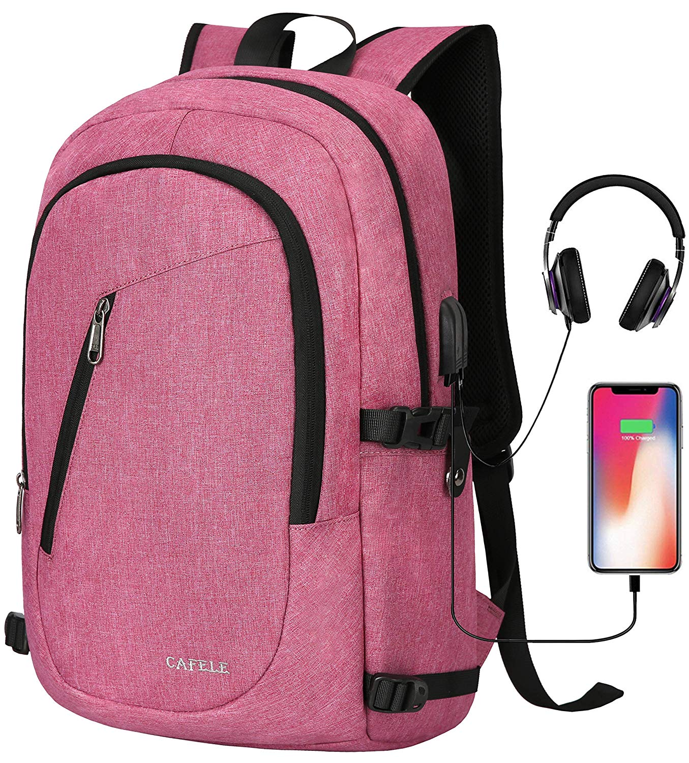 College Laptop Backpack, Anti Theft Water Resistant w/USB Port