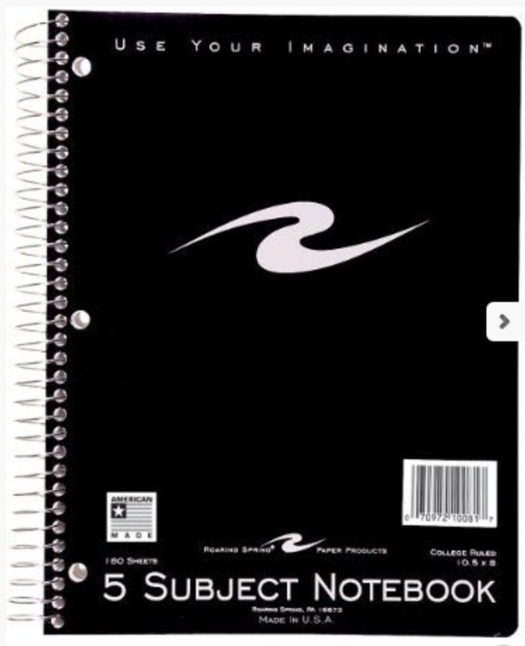 Roaring Spring Wirebound Notebook, Five Subject, College Ruled, Assorted Color Cover