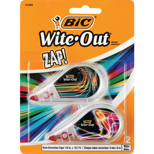 Bic White-Out ZAP! Correction Tape (2 Pack)