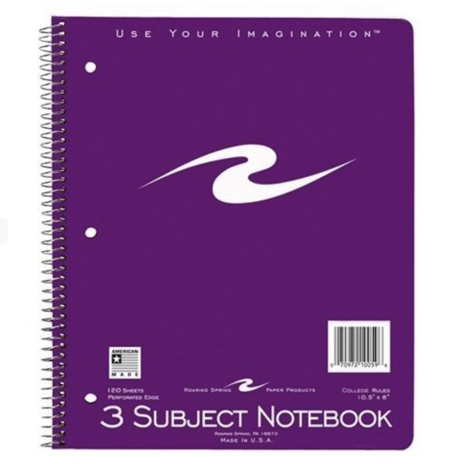 Roaring Spring Paper Products 10059 Three Subject Notebook - 120 Sheets Per Book