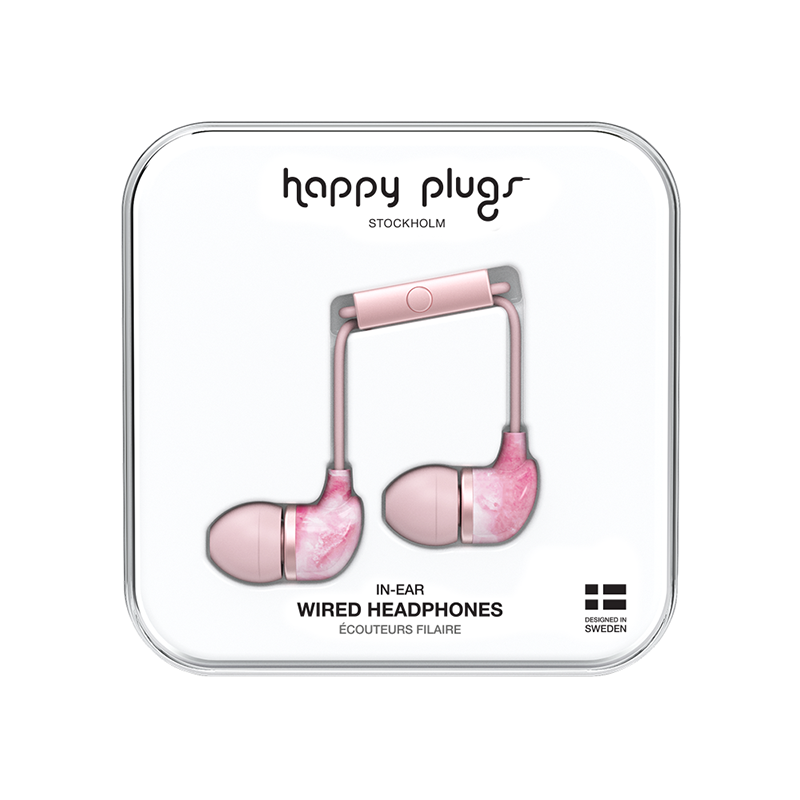 Happy Plugs Headphones w/ Mic & Remote - Pink Marble