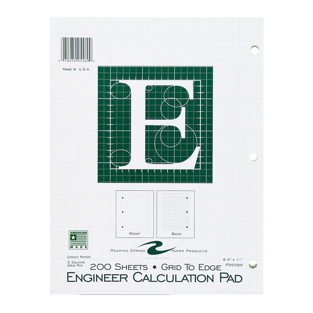 Roaring Spring Engineer Computation Pad - Green 8.5x11in 200Sht Bulk Outline-5x5 Graph