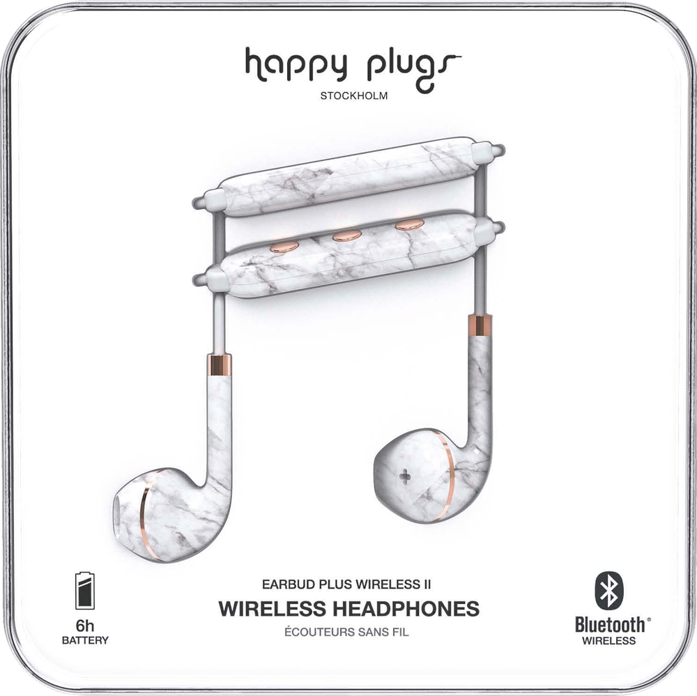 Happy Plugs Earbuds Plus Wireless II - White Marble