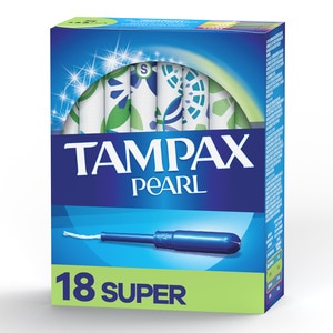 Tampax Pearl Plastic Tampons, Super Absorbency, Unscented, 18 ct