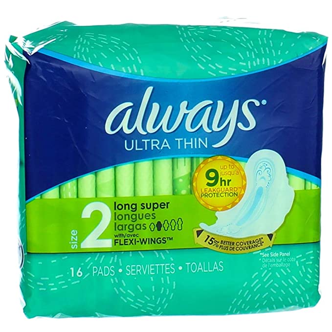 Always Ultra Thin Long/Super With Wings Unscented Pads 16 Count