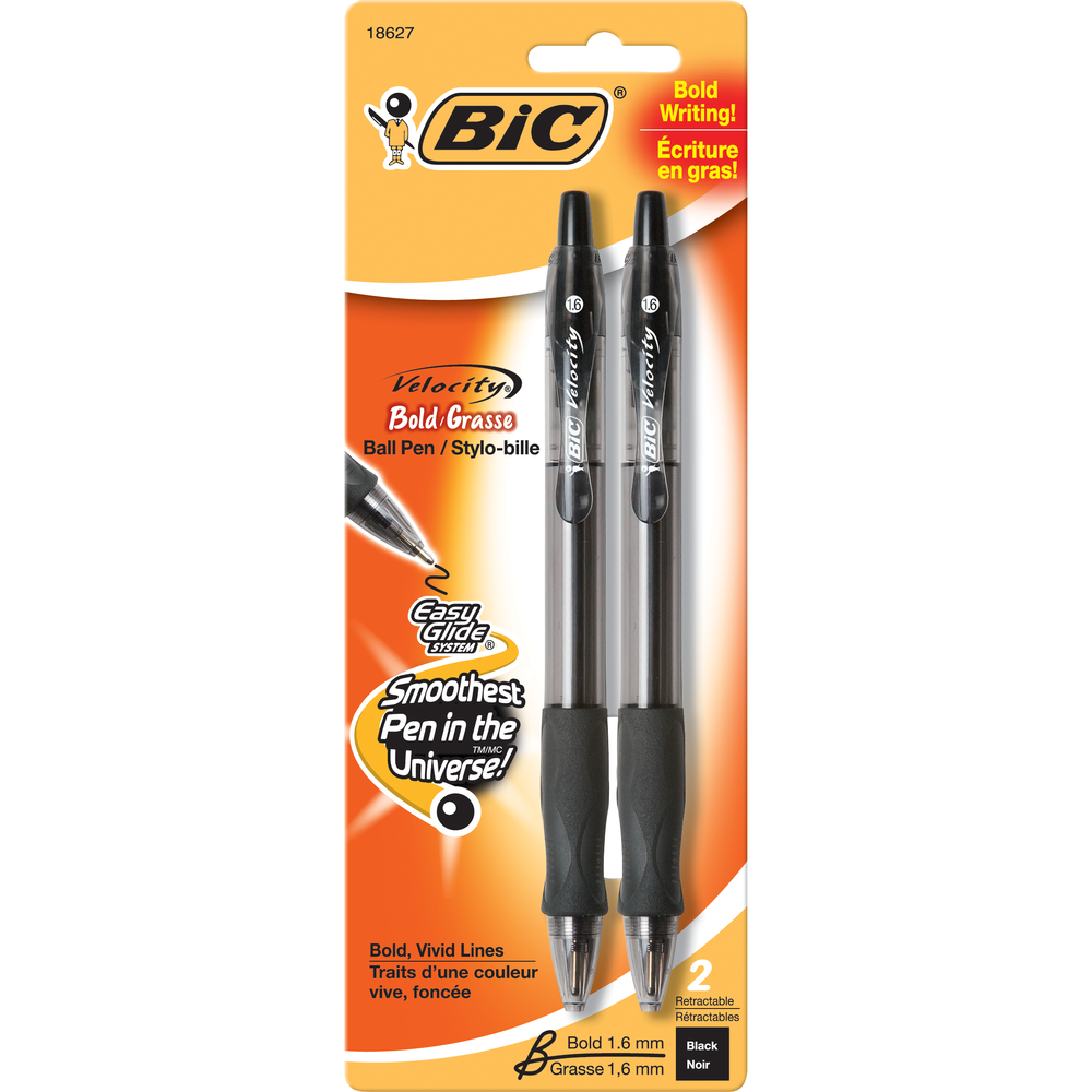 BIC Glide Velocity Bold Retractable Ballpoint Pen - Black 1.6mm 2Pk BP