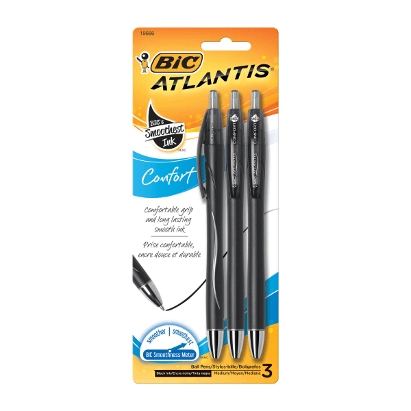 BIC Atlantis Comfort Ball Pen, Medium Point (1.0 mm) - BLK - 3 pk