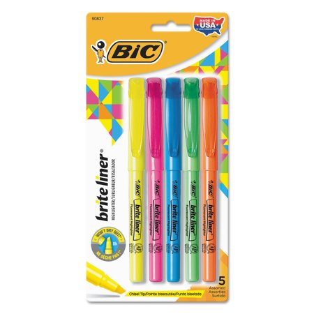 BIC® Brite Liner® Highlighters, Chisel Point, Assorted, 5-Pack