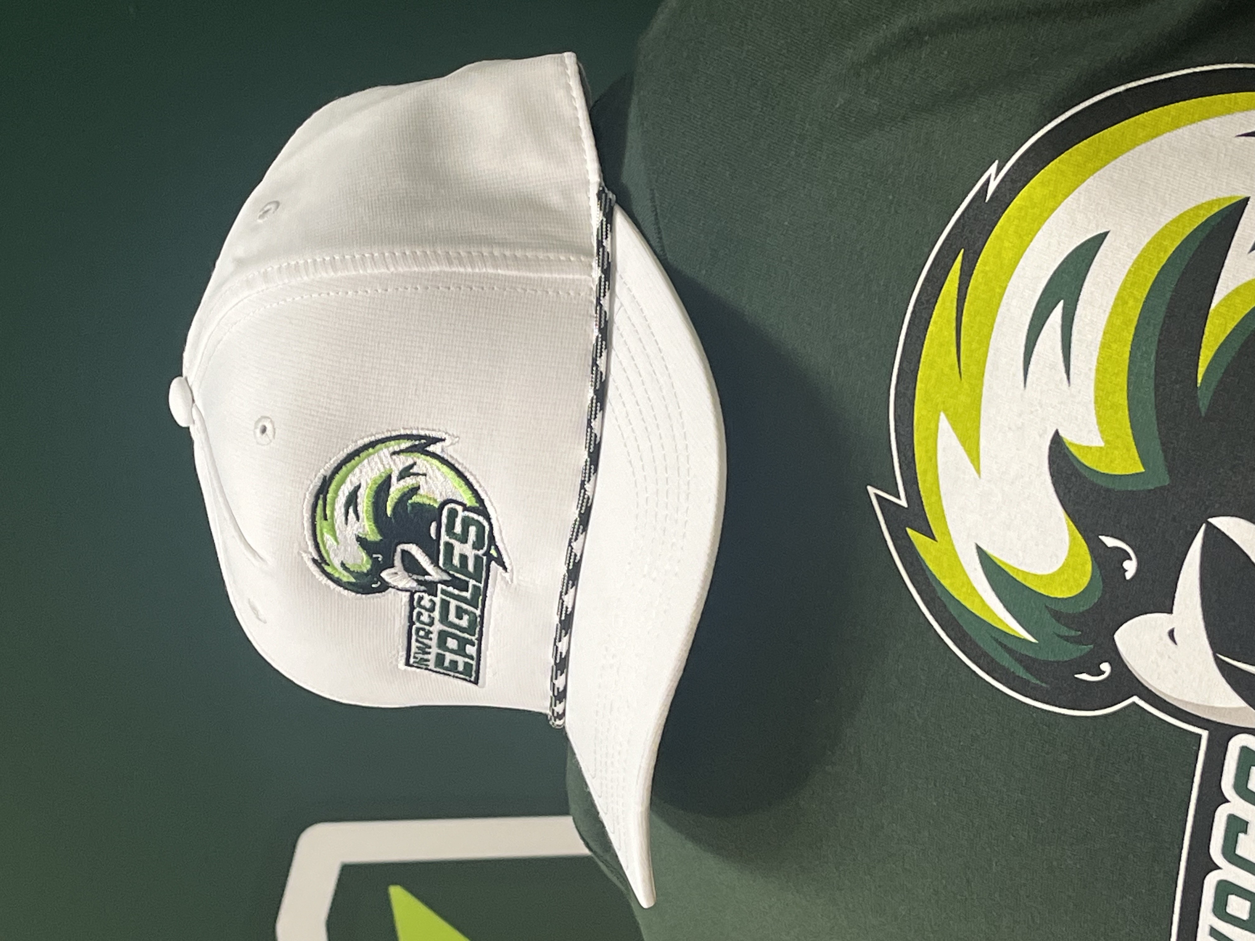 NWACC Eagles White Trucker Hat with Black & White Braided Rope