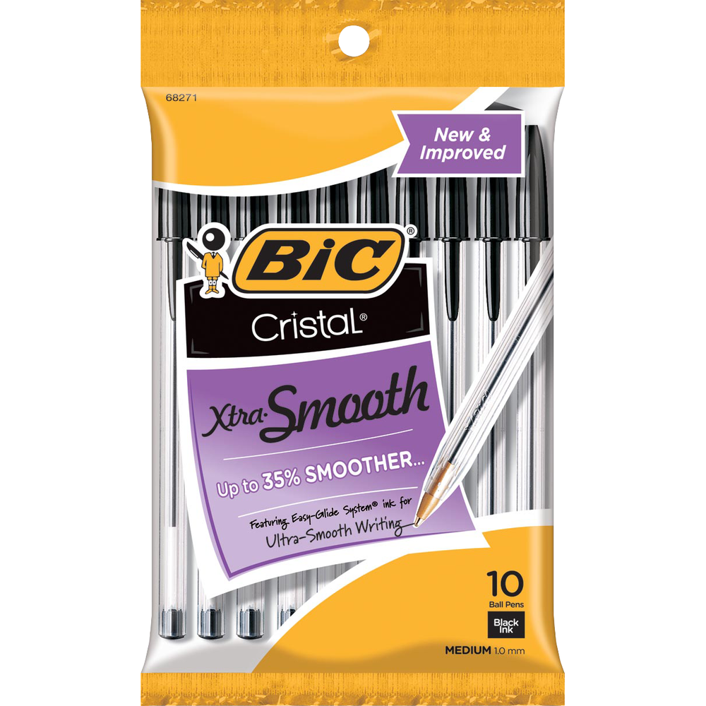 BIC Cristal Xtra Smooth Stic Ballpoint Pen - Black 1.0mm 10Pk BP