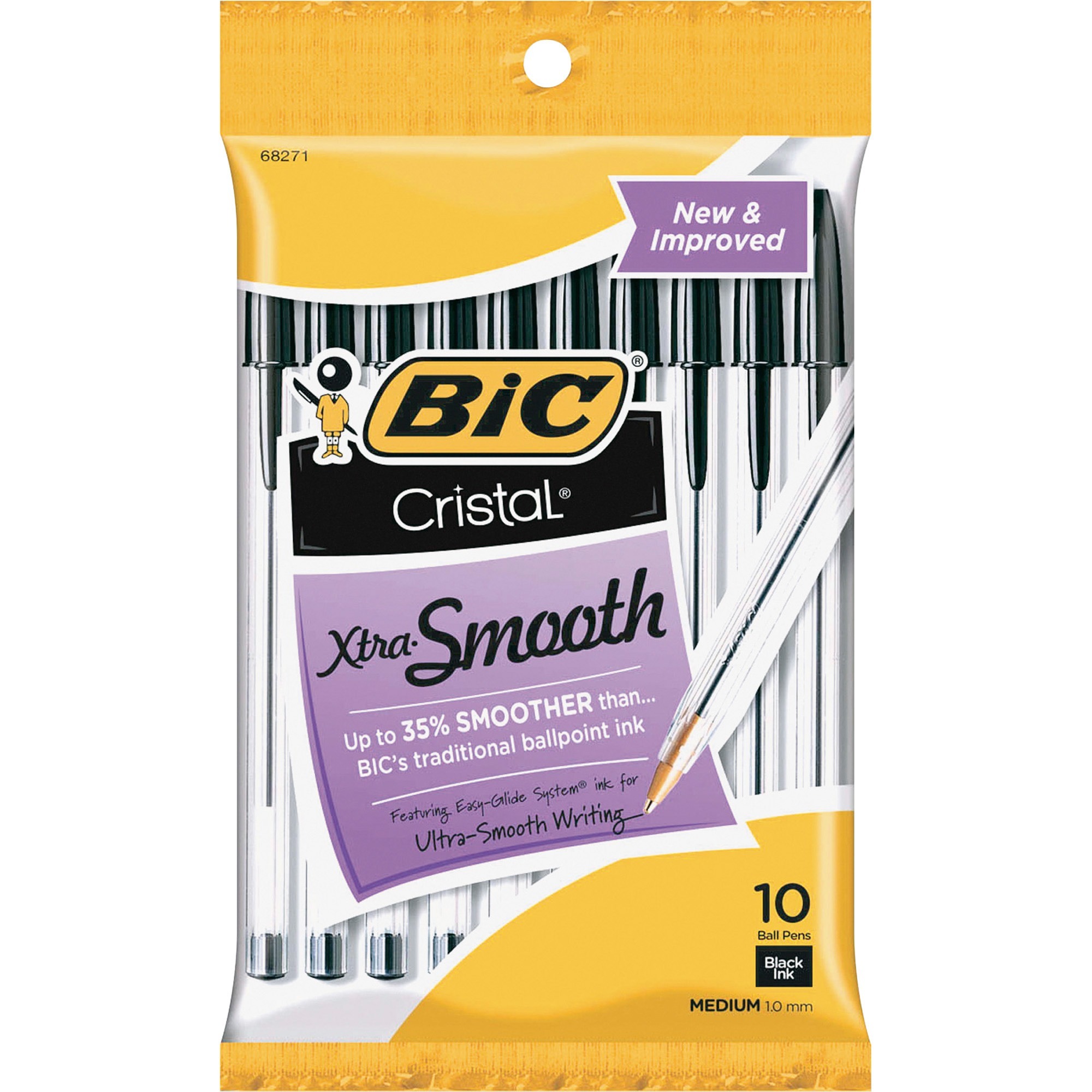 BIC BIC Cristal Xtra Smooth Ball Pen, Medium Point (1.0mm), Black, 10 Count