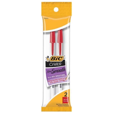 Bic Cristal Xtra Smooth, Red Ink 2pk