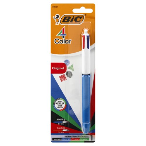 BIC 4-Color Retractable Pen, Fine, Medium Pen Point - Refillable