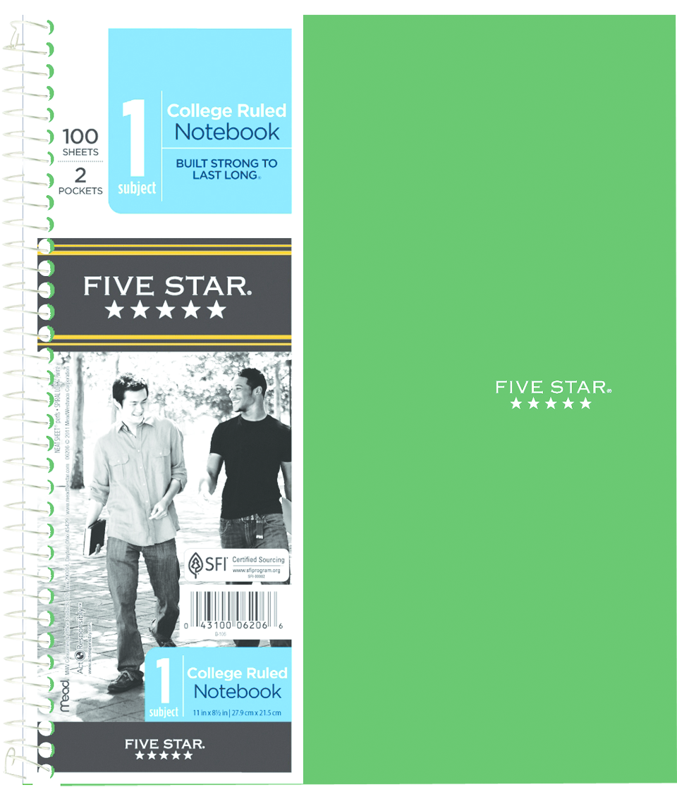 Five Star Notebook - 8.5x11in 100 Sheet 1 Subject-College Ruled