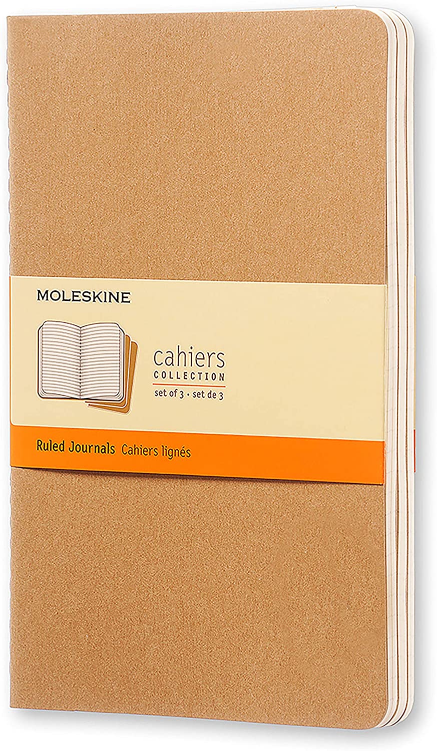 Cahier Journal, Soft Cover, Large (5" x 8.25") Ruled/Lined, Kraft Brown, 80 Pages (Set of 3)