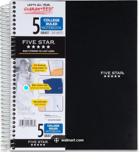 5 Star Spiral Notebook 5 Subject