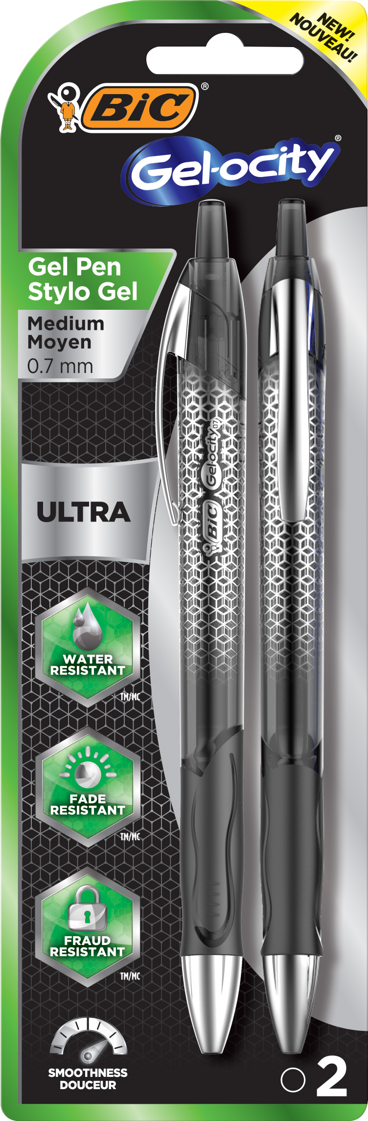 BIC Gel-ocity Ultra Retractable Gel Pen - Black .7mm 2Pk BP