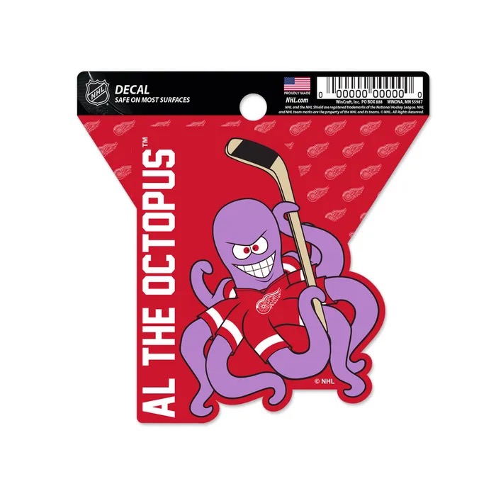 Detroit Red Wings Al The Octopus Clean Cut Decal 3" x 4"