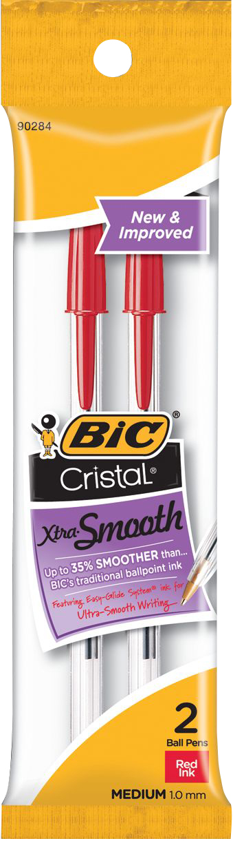 BIC Cristal Xtra Smooth Stic Ballpoint Pen - Red 1.0mm 2Pk