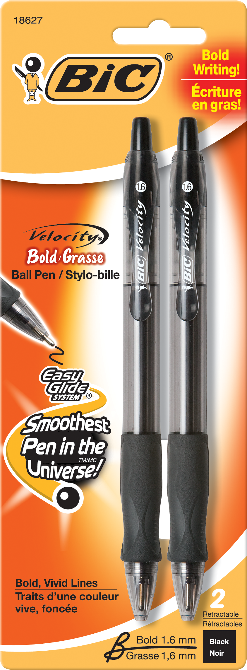 BIC Velocity Bold Retractable Ballpoint Pen - Black 1.6mm 2Pk