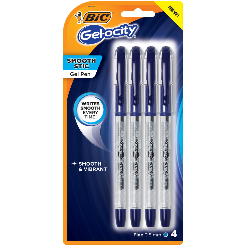BIC Gel-ocity Stic Gel Pen - Blue .5mm 4Pk BP